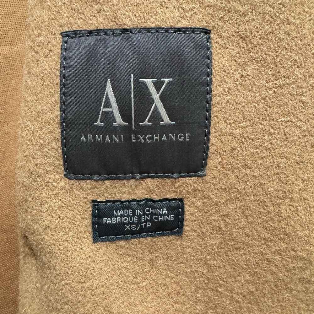 Armani Exchange Camel Wool Long Double Breasted Vest with leather trim XS/Small - Picture 7 of 9